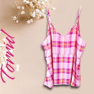 NEW TORRID Plus Size Pink Plaid Peplum Georgette Tie front Cami